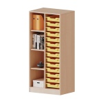 ErgoTray Regal, 2reihig, 4 OH, links 4 Fächer rechts 14 flache Boxen, B/H/T 70,3x154x40cm 